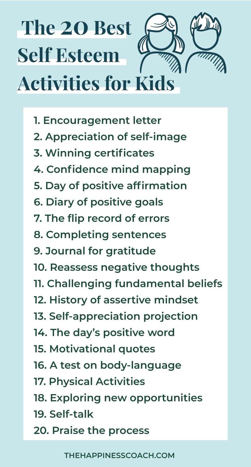 list of self esteem activities for kids and teens