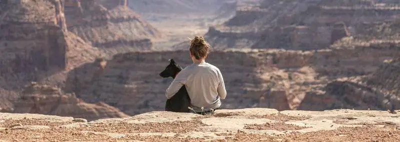 man with his dog on the desert