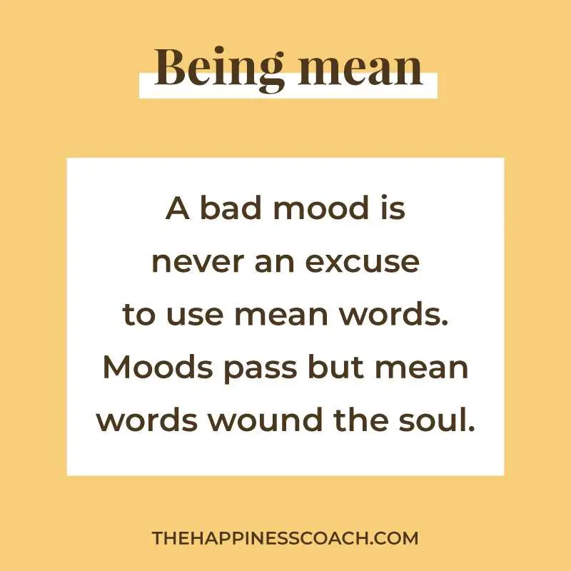 a bad mood is never an excuse to use mean words. Moods pass but means words wound the soul.