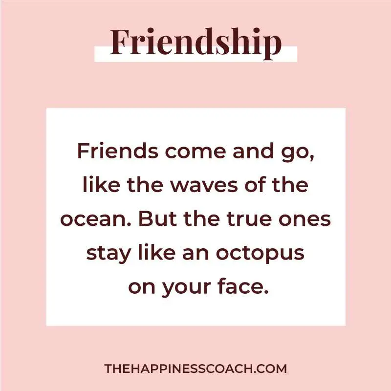 friends come and go like the waves of the ocean. But the true ones stay like an octopus on your face.