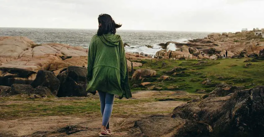 woman walking alone outside