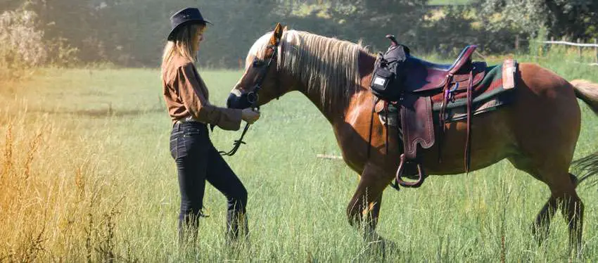 person alone with her horse for hobby