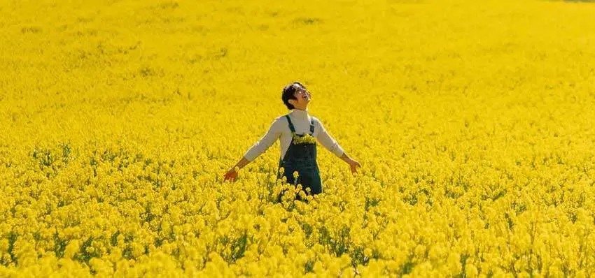 woman alone among flowers